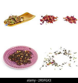 Sammlung von verschiedenen Tees isoliert auf weißem Stockfoto