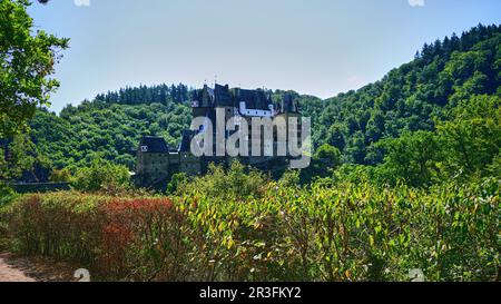 Abgelegenes Märchen Burg Eltz im Wald nahe der Mosel Stockfoto