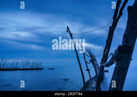 Tipicas gruas de barca, Savudrija, Halbinsel Istrien, Croacia, Europa. Stockfoto