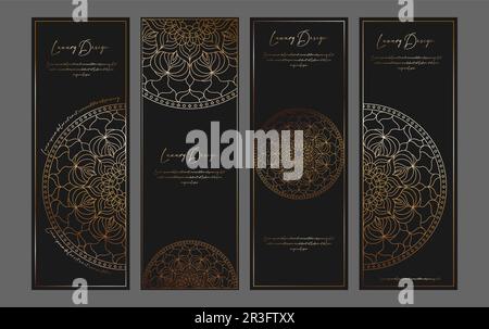 Anordnung in Premium Gold Designs auf schwarzem Hintergrund. Vorlage für Firmenkarten, Einladungen, Dekorationen und Innenräume Stock Vektor