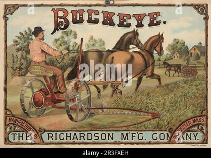 Vintage-Werbung für die Buckeye-Mähmaschine von Richardson Manufacturing Company. Stockfoto