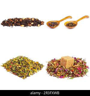 Sammlung von verschiedenen Tees isoliert auf weißem Stockfoto