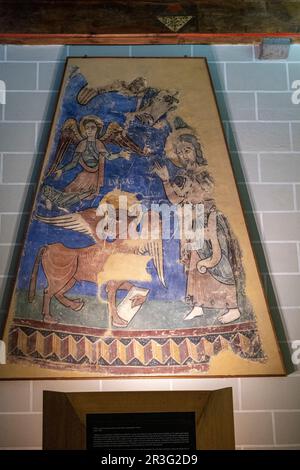 Navasa Wandgemälde, Fresko mit trockenen Korrekturen, abgerissen und auf Leinwand übertragen. Um 1200, Navasa, Diözesanmuseum von Jaca, Huesca, Spanien. Stockfoto