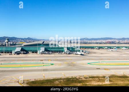 Luftaufnahme Flughafen Barcelona Terminal 1 in Spanien Stockfoto