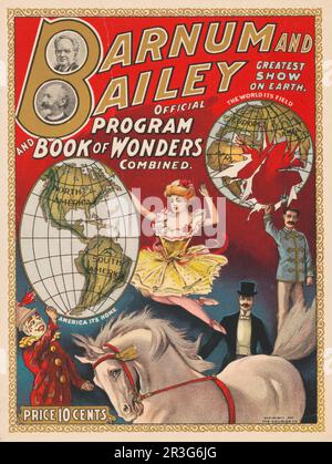 Vintage Barnum und Bailey Zirkusposter mit einer Programmabdeckung, etwa 1903. Stockfoto