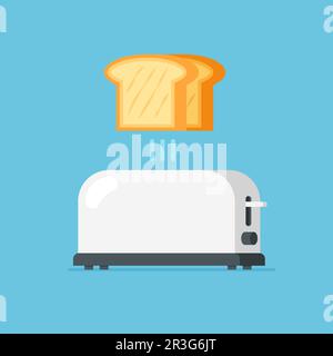 Toast, der aus dem Toaster springt. Symbol für Küchenartikel. Brot. Vektordarstellung im trendigen, flachen Stil isoliert. Stock Vektor