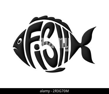 Text wie ein Fisch. Elegantes Design für eine Marke, ein Label oder eine Werbung Stockfoto