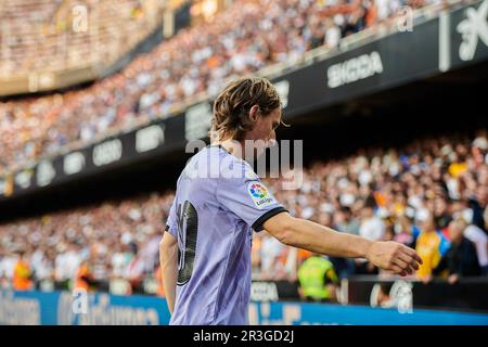 Valencia, Spanien. 21. Mai 2023. Luka Modric von Real Madrid CF während des regulären Saisonspiels La Liga Santander zwischen Valencia CF und Real Madrid CF im Mestalla Stadion. (Endergebnisse; Valencia CF 1:0 Real Madrid CF). (Foto: German Vidal/SOPA Images/Sipa USA) Guthaben: SIPA USA/Alamy Live News Stockfoto