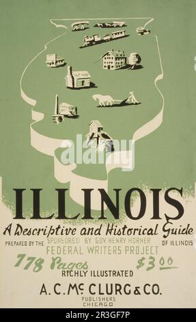 Vintage-Poster für Federal Writers' Project, das in einem American Guide Series-Band in Illinois Werbung macht. Stockfoto