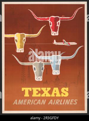 Oldtimer-Reiseposter für American Airlines nach Texas, ca. 1953. Stockfoto