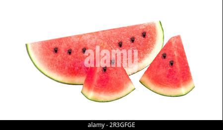 Wassermelonenscheiben auf weißem Hintergrund isoliert. Stockfoto