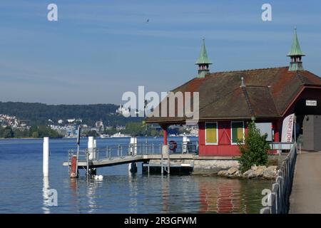 Bootshaus am Vierwaldstättersee Stockfoto