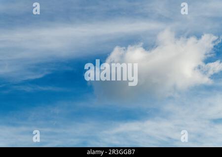 Blau-weiß-wolkige Wolkenlandschaft mit ausgewähltem Fokus. Stockfoto