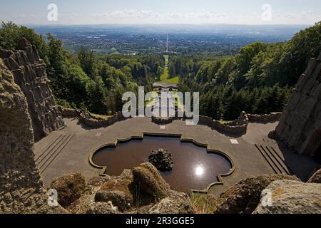 Bergpark Wilhelmshöhe mit Blick über die zentrale Parkachse nach Kassel, Hessen, Deutschland, Europa Stockfoto