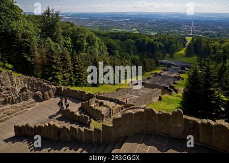 Bergpark Wilhelmshöhe mit Blick über die zentrale Parkachse nach Kassel, Hessen, Deutschland, Europa Stockfoto