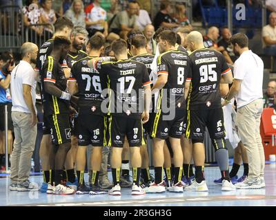 Team-Meeting Chambery Savoie HB im Hummel Cup gegen SC Magdeburg am 18. August 2022 Stockfoto