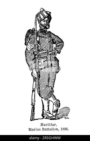 Havildar, (Sergeant) Marinebataillon, 1886. Skizze von Major Alfred Crowdy Lovett (1862-1919) aus dem Buch " The Armies of India " von Major George Fletcher MacMunn, (1869-1952) Publikation vom 1911 Publisher London, Adam and Charles Black Stockfoto