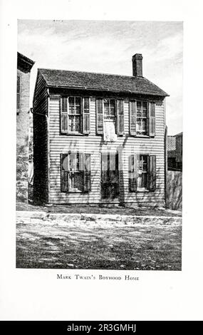 Mark Twain's Boyhood Home, Hannibal Missouri MO Schwarzweißfotografie aus dem Buch " Highways and Byways of the Mississippi Valley " von Clifton Johnson, 1865-1940 Publikation Datum 1906 Veröffentlicht in New York, The Macmillan Company; aus der See America First Series Stockfoto