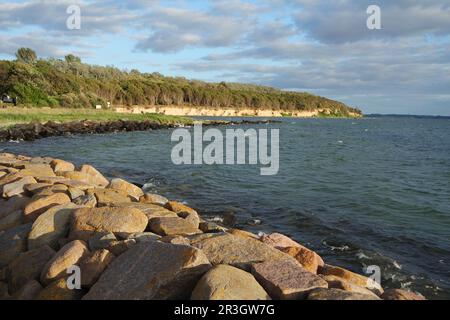 Blick auf die steile Küste, Poel Island Stockfoto