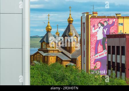 Orthodoxe Kathedrale der Heiligen Dreifaltigkeit, Sibirische Stadt Anadyr, Provinz Chukotka, Russischer Fernost Stockfoto