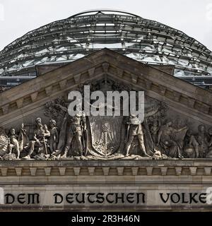 Reichstag, dem deutschen Volke, Detail, Deutscher Bundestag, Regierungsbezirk, Berlin, Deutschland Stockfoto