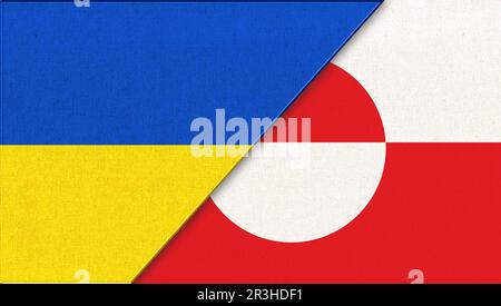 Union zweier Länder. Flagge der Ukraine und Grönlands. 3D Abbildung. Zwei Flaggen Zusammen Stockfoto