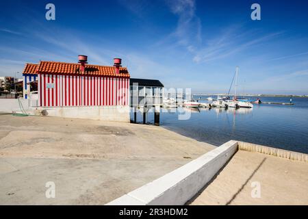 Casas de Colores, Costa Nova, Beira Litoral, Portugal, Europa. Stockfoto