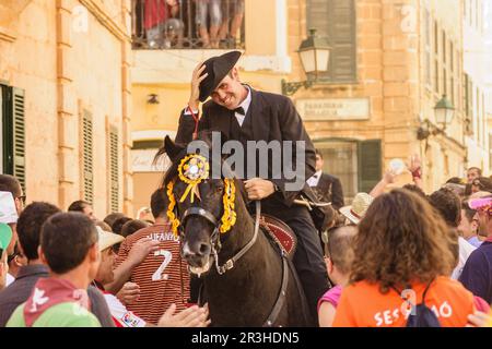 Convocatoria de los Caballeros, Fiestas de Sant Joan. Ciutadella. Menorca, Islas Baleares, españa. Stockfoto