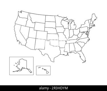 Politische Karte der Vereinigten Staaten von Amerika einfache Gliederungsvektordarstellung, leere Vorlage für Design- und Bildungszwecke Stock Vektor