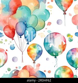 Aquarelle Ballons auf weißem Hintergrund. Nahtloses Muster. Vektordarstellung Stock Vektor