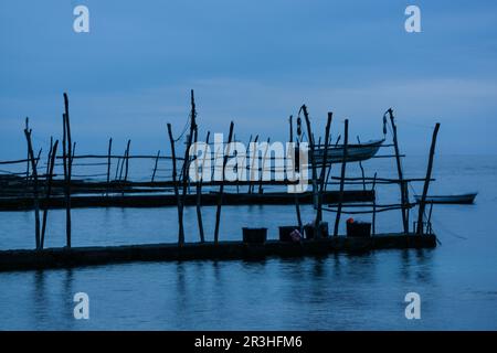 Tipicas gruas de barca, Savudrija, Halbinsel Istrien, Croacia, Europa. Stockfoto