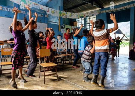 Escuela oficial ländlichen mixta, la Taña, Quiche, República de Guatemala, América Central. Stockfoto