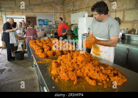 Especiado y sobrasada, mezcla de la Matanza Seleccion del Cerdo, Llucmajor, Mallorca, Balearen, Spanien. Stockfoto