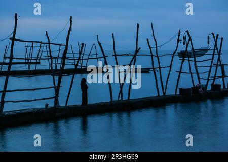 Tipicas gruas de barca, Savudrija, Halbinsel Istrien, Croacia, Europa. Stockfoto