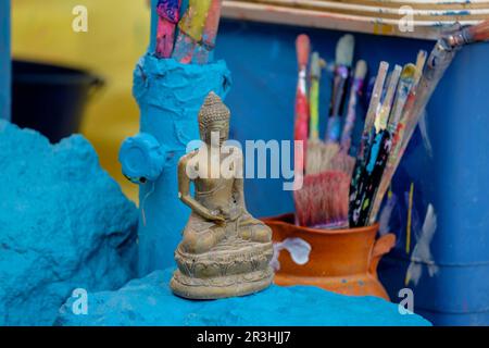 Mercadillo Hippie, Feria Artesal de La Mola, El Pilar de la Mola Formentera, Balearen, Spanien. Stockfoto