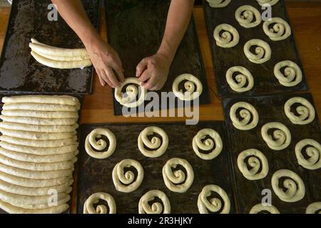 Forn de Kann Salem, Ensaimadas. Algaida. Mallorca. Balearen. España. Stockfoto