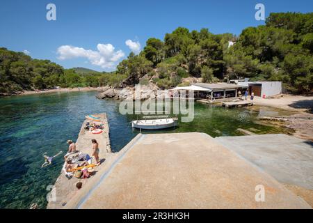 Restaurant El bigotes, Cala Mastella, Sant Carles, Municipio Santa Eulària des Riu, Ibiza, balearen, Spanien. Stockfoto