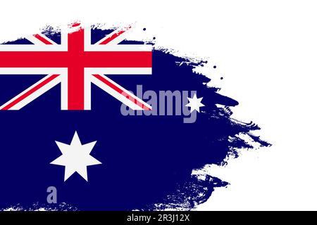 Australische Flagge auf einem gefärbten Strichpinsel, isolierter weißer Hintergrund mit Kopierbereich Stockfoto