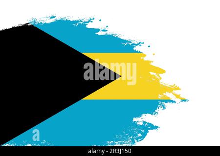 Bahamas-Flagge auf einem gefärbten Strichpinsel, isolierter weißer Hintergrund mit Kopierbereich Stockfoto