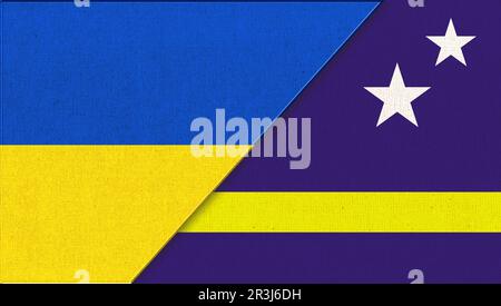 Ukrainische und Curacao-Flagge - Abbildung 3D. Zwei Flaggen Zusammen Stockfoto