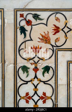 Nahaufnahme des Taj Mahal in Agra, Indien. Stockfoto
