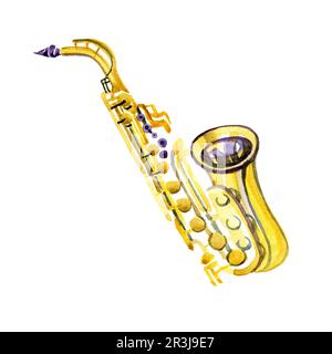 Aquarellfarbenes Kupfer-Messing-Band-Saxophon Stockfoto