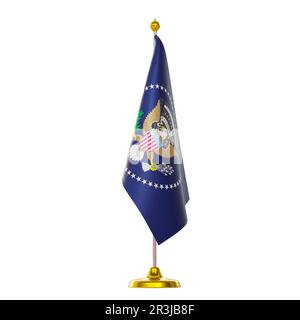 3D Rendering der Flagge des Präsidenten der vereinigten Staaten auf Fahnenmast für die Pressekonzepte des Weißen Hauses. Stockfoto