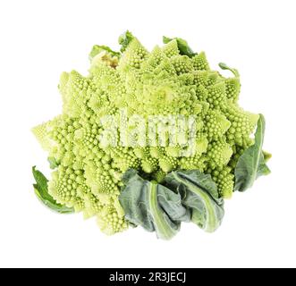 Frischer Romanesco-Brokkoli, isoliert auf weißem, Draufsicht Stockfoto