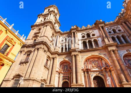 Malaga Kathedrale, Nahansicht. Die Kathedrale von Malaga ist eine römisch-katholische Kirche in Malaga in der andalusischen Gemeinde in Spanien. Stockfoto