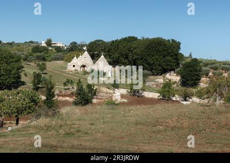 Altes und verwittertes Trullo-Haus in der Nähe von Alberobello, Pulia, Italien Stockfoto