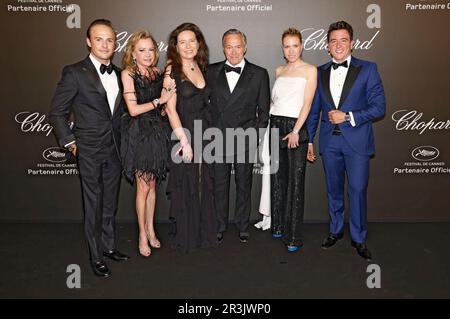Gast, Caroline Scheufele, Christine Scheufele, Karl-Friedrich Scheufele, Caroline-Marie Scheufele und Gast bei der Chopard Art Gala während des Festival de Cannes 2023 / 76. Internationale Filmfestspiele von Cannes im Hotel Martinez. Cannes, 23.05.2023 Stockfoto
