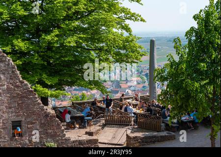 Biergarten im Schlosshof Landeck, Klingenmünster, Pfalz, Rheinland-Pfalz, Deutschland, Europa Stockfoto