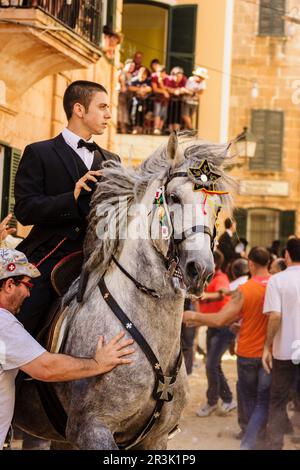 Convocatoria de los Caballeros, Fiestas de Sant Joan. Ciutadella. Menorca, Islas Baleares, españa. Stockfoto