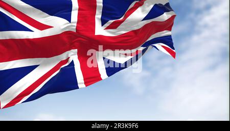 Nahaufnahme der Flagge des Vereinigten Königreichs, die im Wind weht Stockfoto